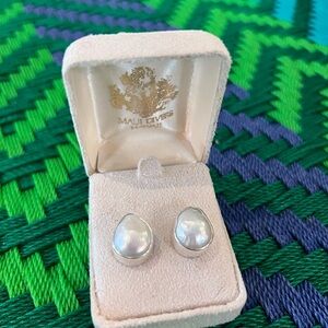 one pair of teardrop shaped Sterling Silver Freshwater Pearl earrings
